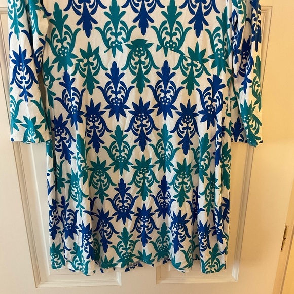 Boden Tory Tunic Dress White Blue Jersey Stretch 3/4 Sleeve V Neck US Size 10 - Picture 6 of 9